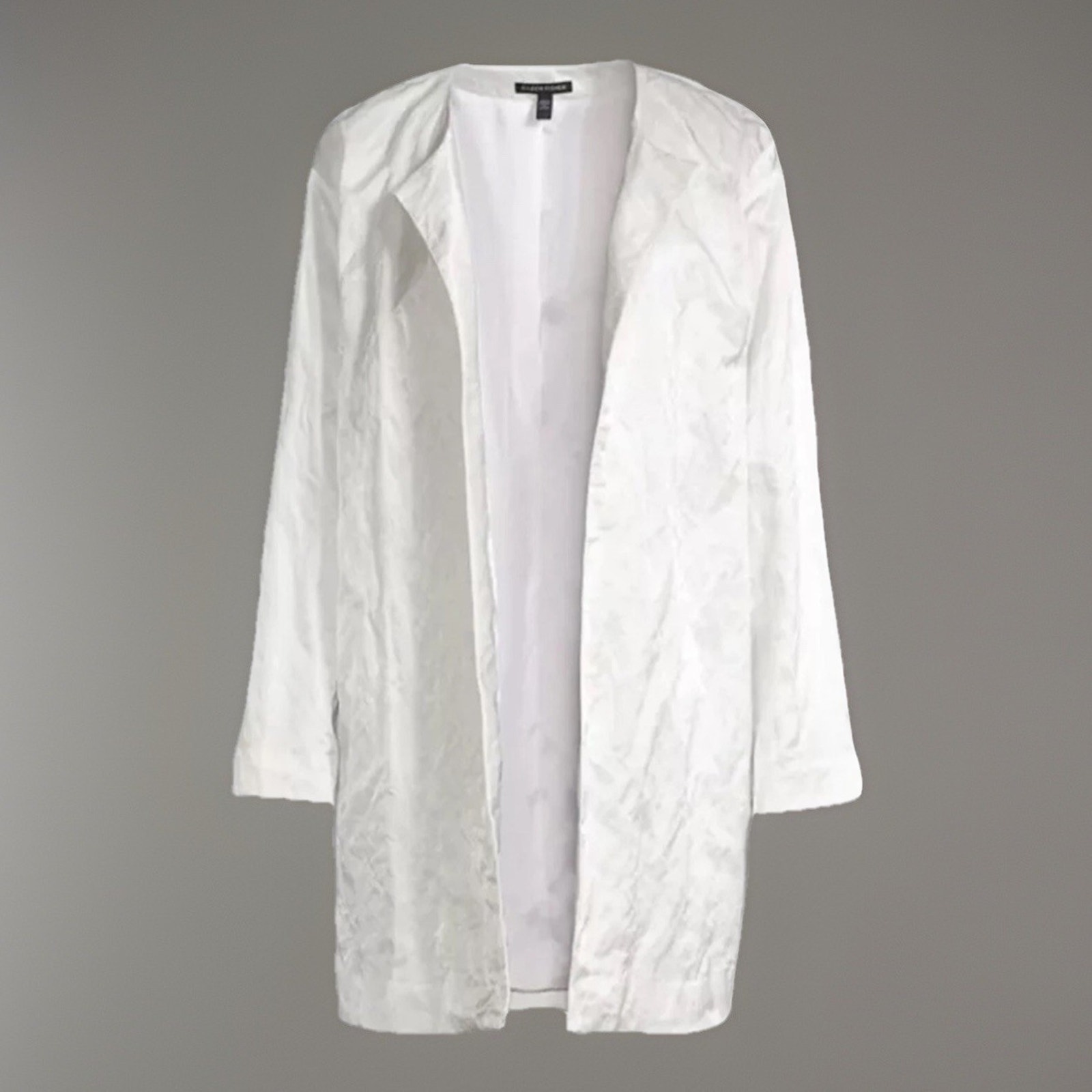 Eileen Fisher Organic Cotton Satin Steel Jacket - Xs White Crinkle Texture $478